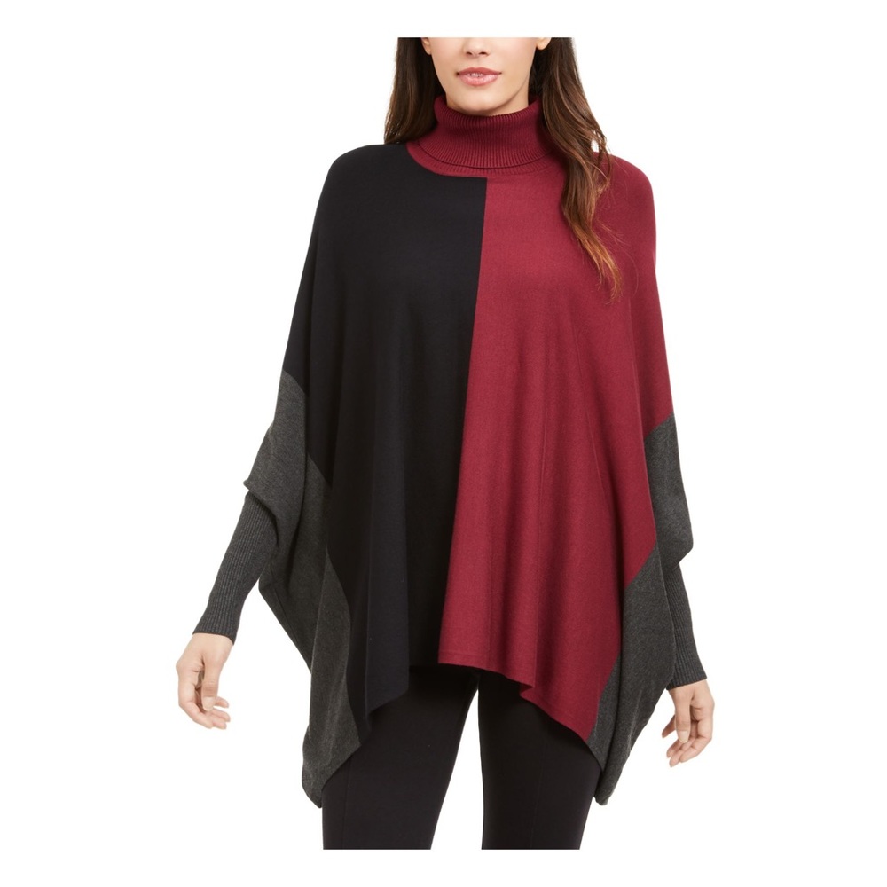 Alfani Womens Plus Colorblock Turtleneck Poncho Sweater Size 2X